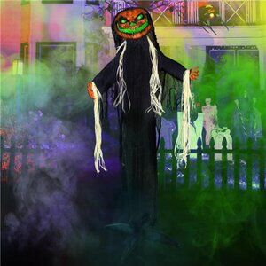 Animated Halloween Decorations Outdoor, Life-Size Animatronic Pumpkin Man